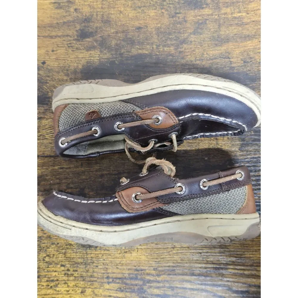 Sperry Top Sider Children's Boys Sz 12 W Boat Shoes Brown Leather /Mesh Slip On